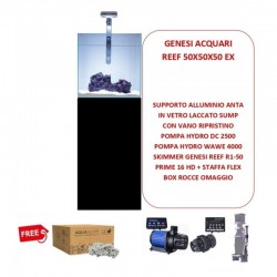 ACQUARIO MARINO REEF PLUS 50X50X50 CM COMPLETO DI TECNICA - VETRO EXTRACHIARO CON SUMP E SUPPORTO