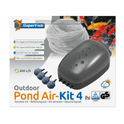 SuperFish Pond Air Kit 4 Kit Aerazione per Laghetto 600 l/h con 4 Diffusori e 25 Metri di Tubo