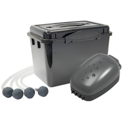 SuperFish Air Box 4 Kit Aerazione Laghetto Professionale 600 L/H - Pompa Aria con 4 Diffusori, Box Impermeabile e Tubo 25 m