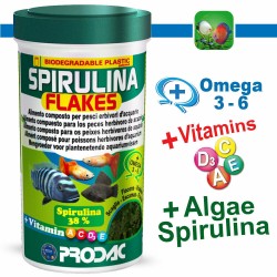 Spirulina Flakes 250ml mangime in scaglie con il 38% di alga Spirulina - Prodac