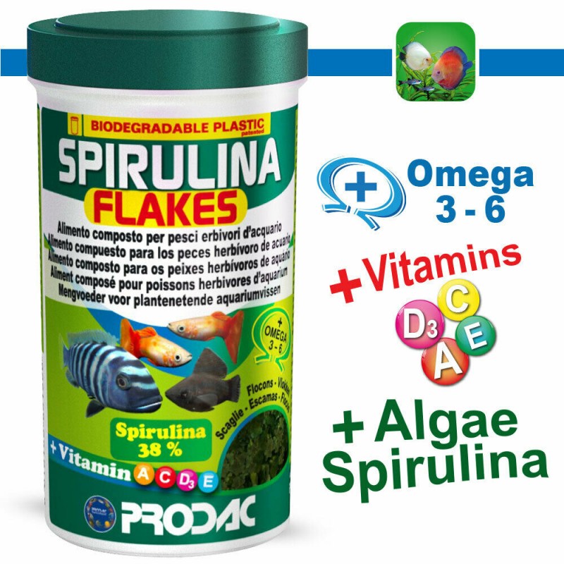 Prodac Flakes spirulina 250ml/50gr - flakes feed with 38% Spirulina algae