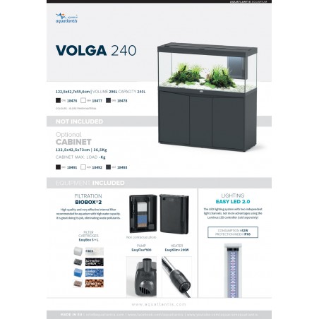 Aquatlantis Volga 180 cm103,5x42,7x50,9h - acquario completo di filtro interno, illuminazione LED e riscaldatore